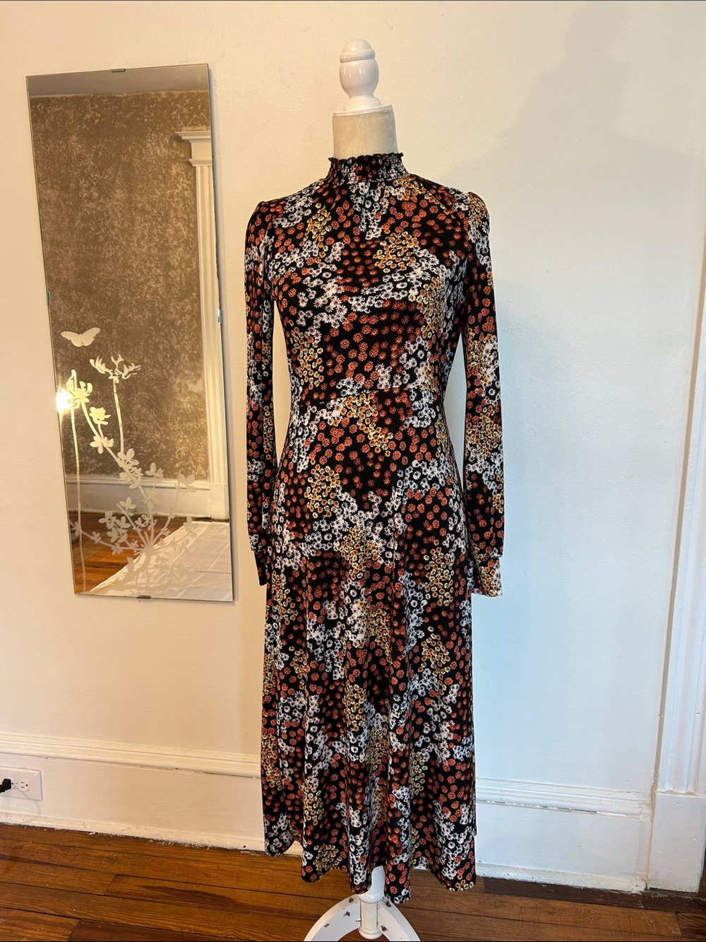 Sold Warehouse Multi-Color Floral High-Neck Long Sleeve Dress